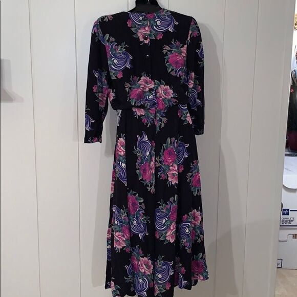 Vtg 90s E.D. Michaels black floral rayon dress - Picture 6 of 8